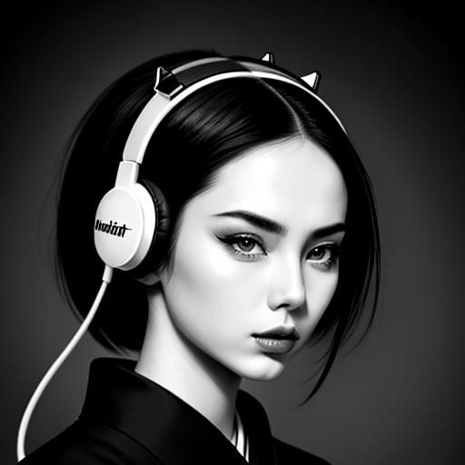 Sinister Punk Geisha with Headphones in Matte Painting