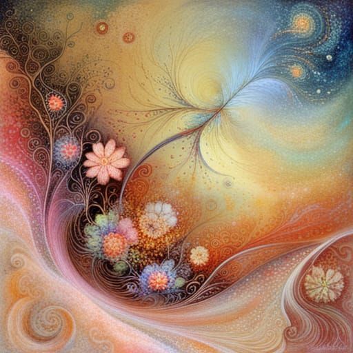 Cosmic Sand Tornado with Fractal Flowers