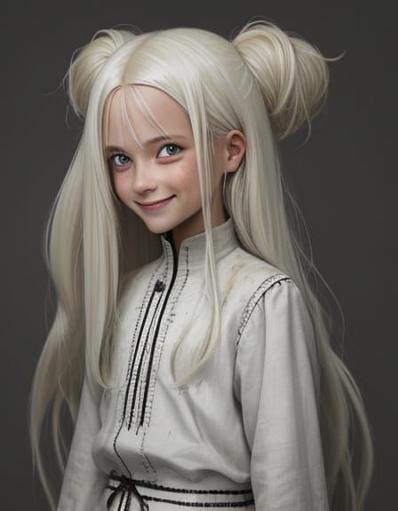 Two-Headed Girl with Platinum Hair Smiling