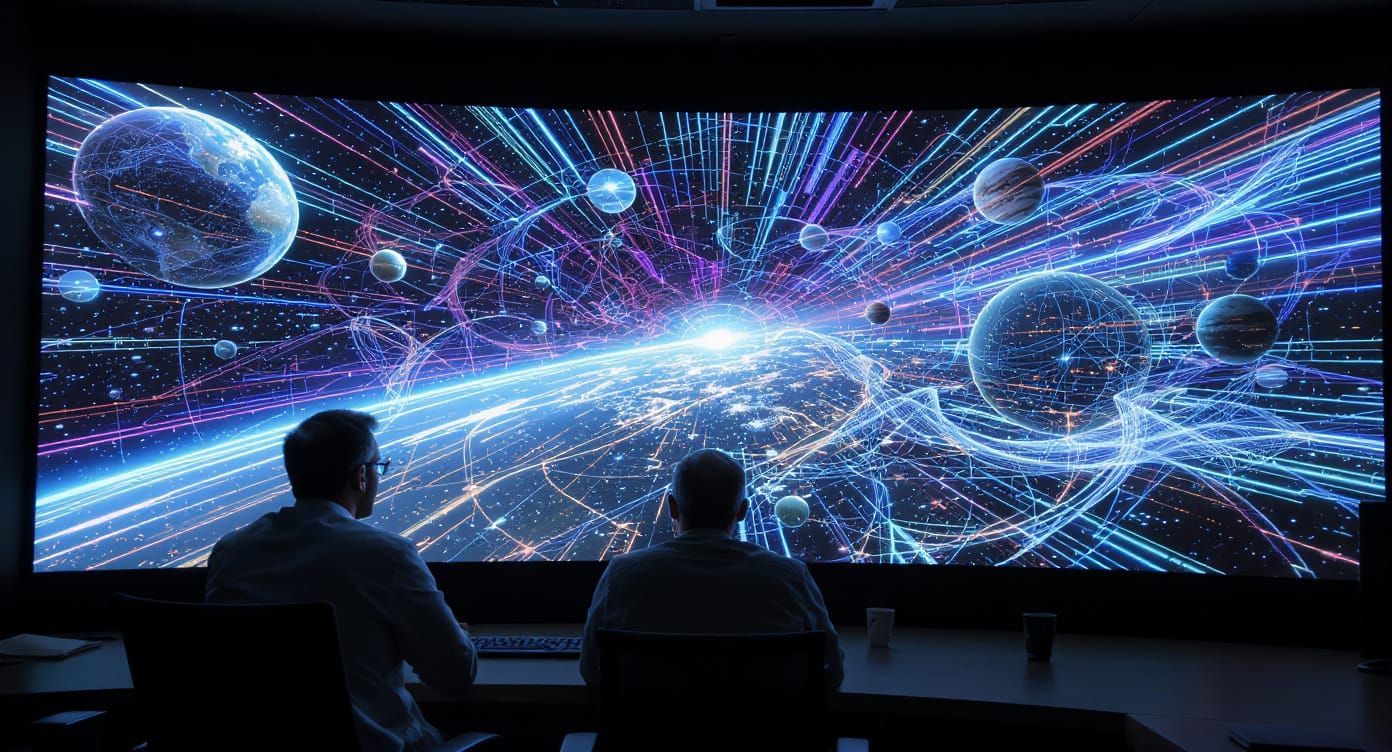 Professor Views Multiverse Simulations on Giant Screen