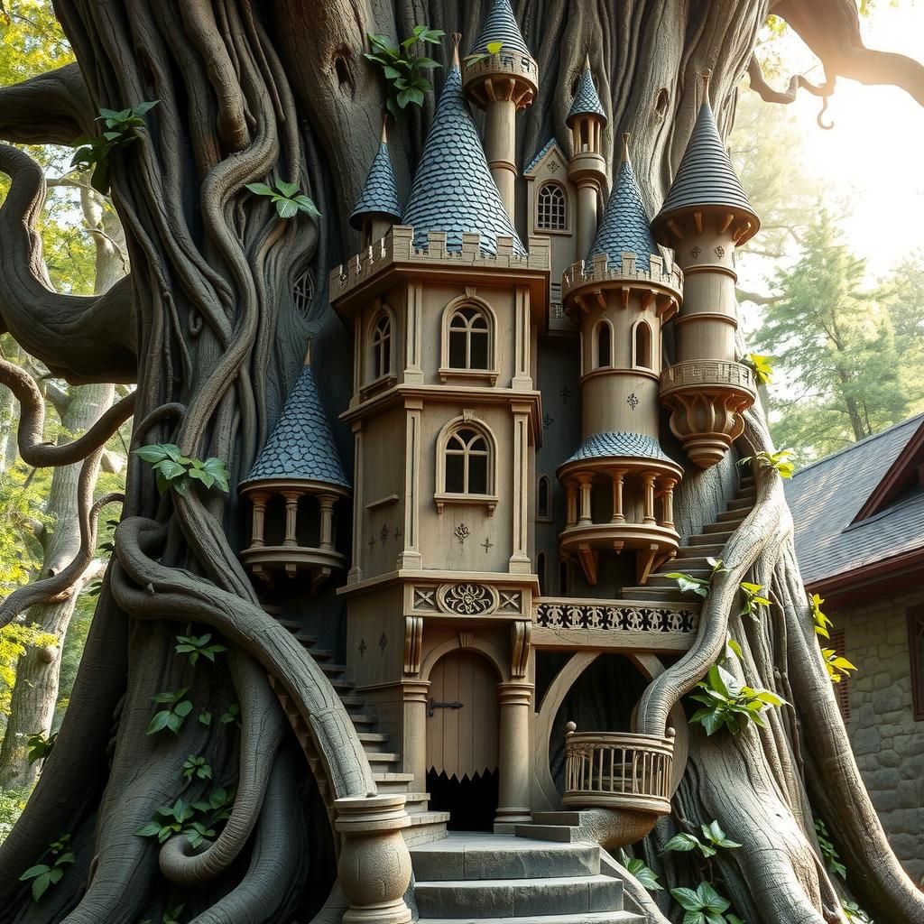 wood carving of a fairy tale castle