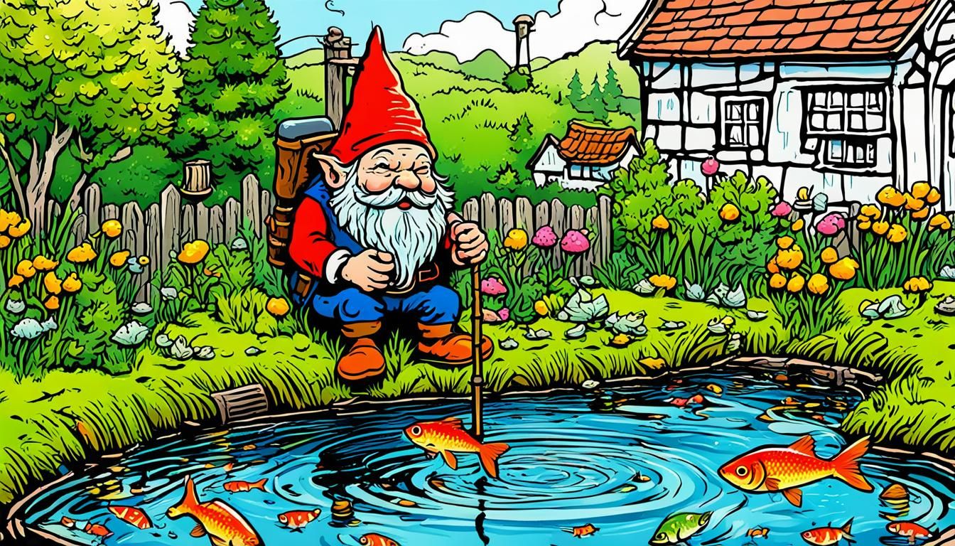 Gnome Fishing With A Walking Stick