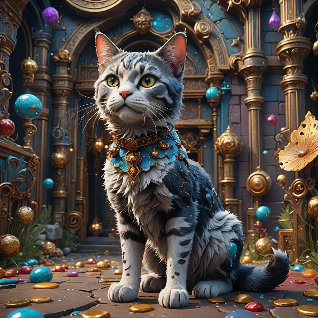 Detailed 3D Cat in Fantasy Concept Art