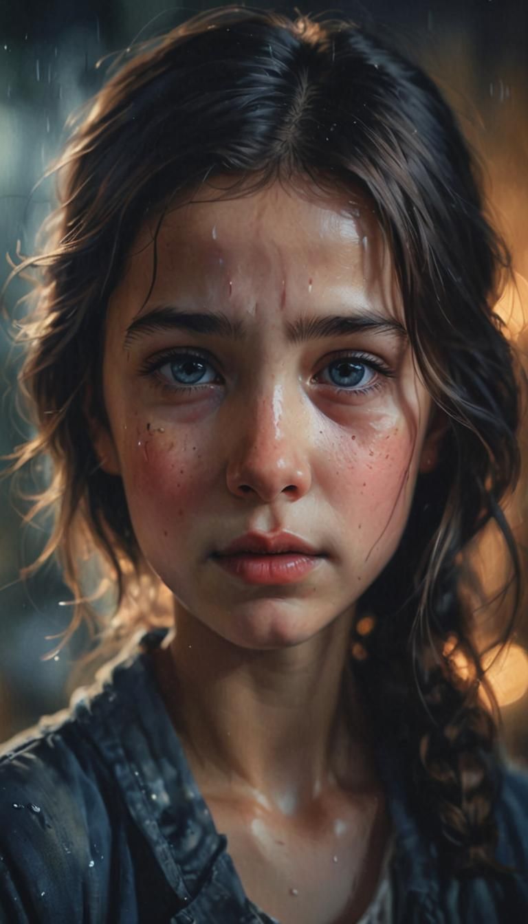 Watercolor Portrait: Baby Girl with Tears and Smile