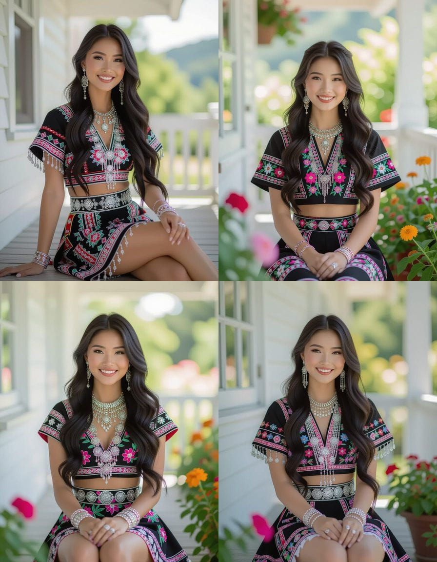 Hmong Woman in Traditional Dress on Sunny Day