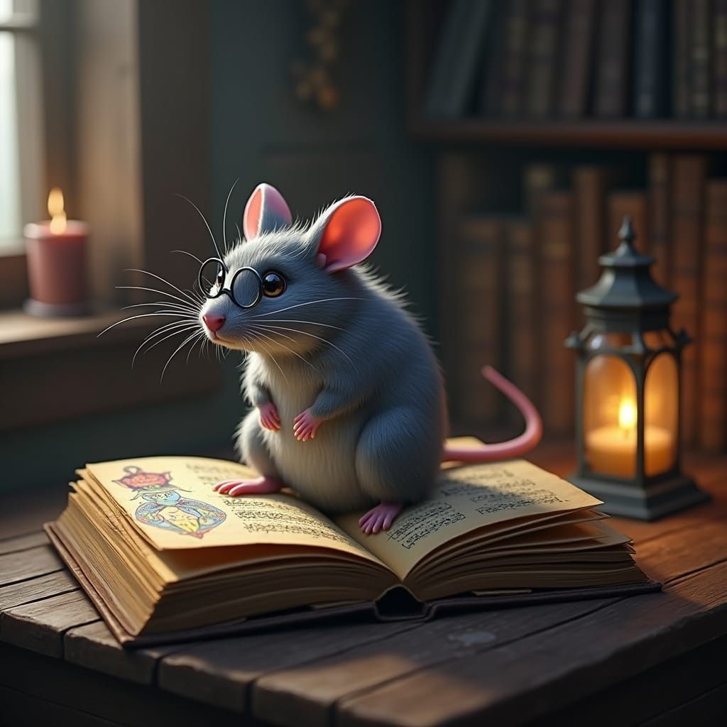 Whimsical Mouse in a Mysterious Wooden House