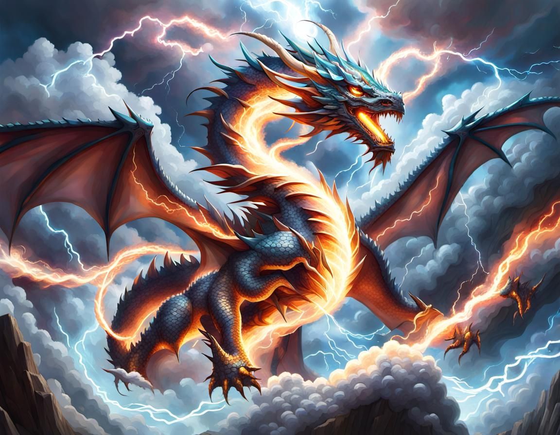 Elemental Cloud Dragon Unleashing Lightning
