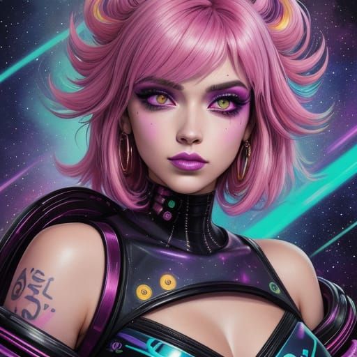 Retro-Futuristic Glamour in Cosmic Synthwave