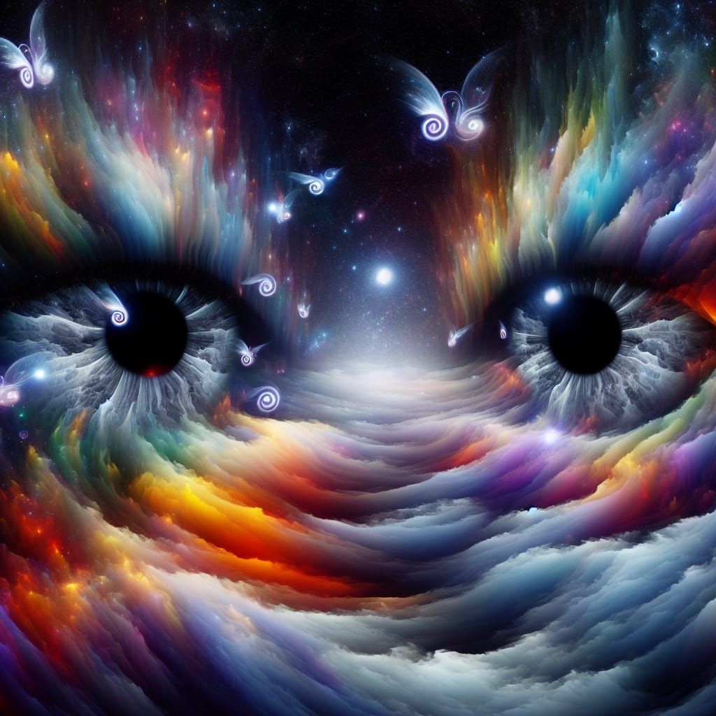 Fantasy Space Landscape with Cosmic Eyes