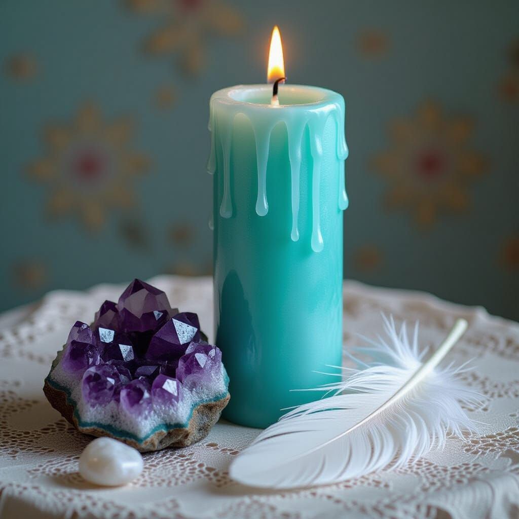 Amethyst and Crystals Still Life, Hyperrealistic Style