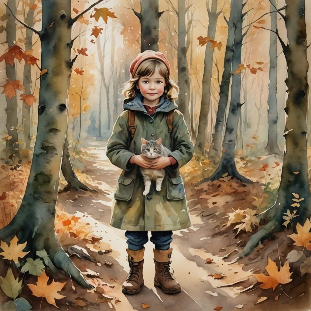 Autumn Child with Cat