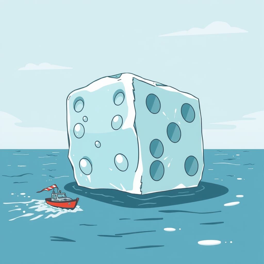 Ice Dice Floating in Ocean as Cartoon Art