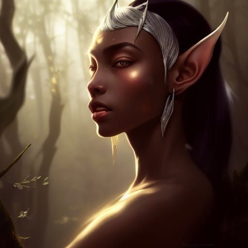 Silver Freckled Elf Princess in Moonlit Forest