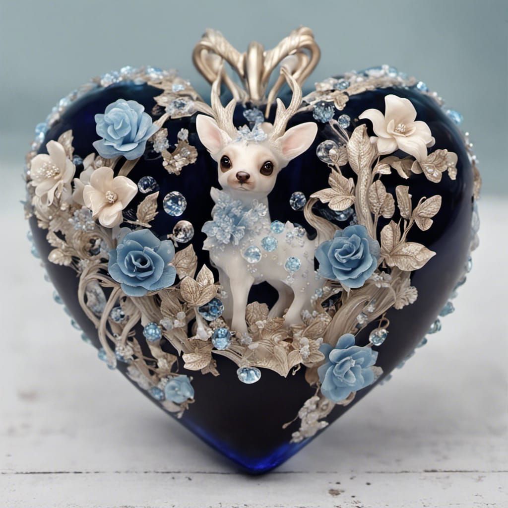 Fawn in Crystal Heart with Botanical Frills