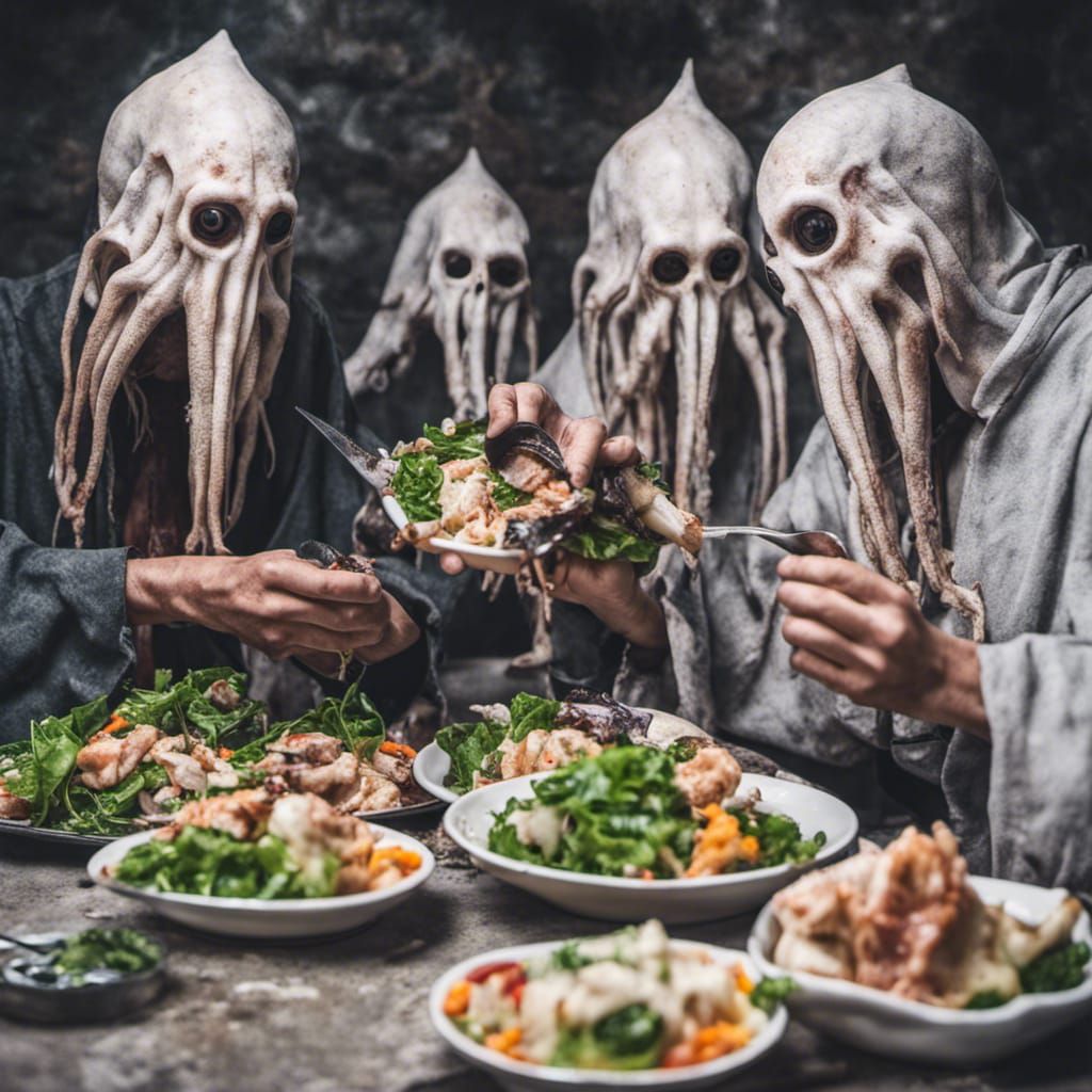 Occult Squid People Feast in Dungeon
