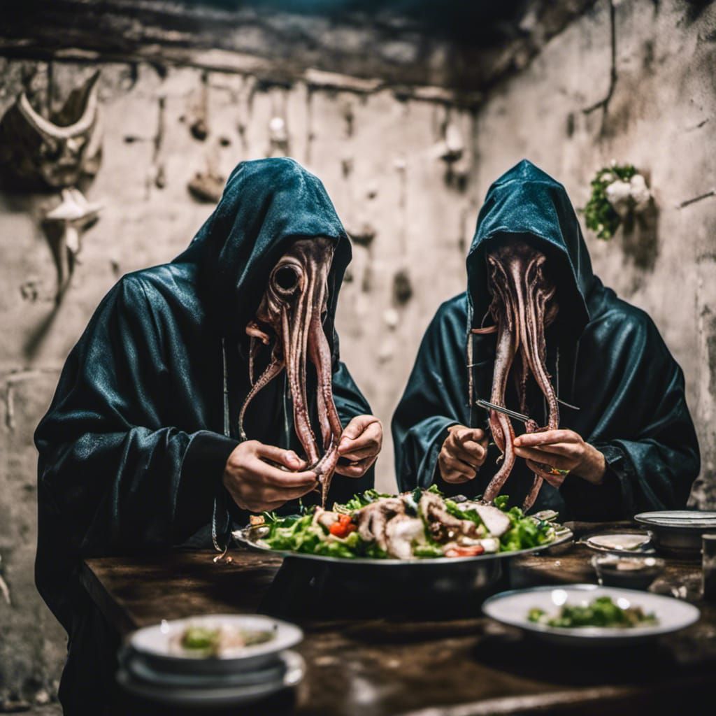 Occult Squid People Feast on Fish Salad