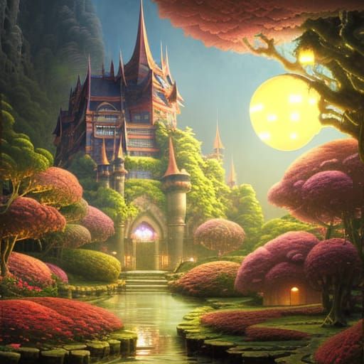 Enchanted Fantasy Castle at Night: A Ghibli-esque Vision
