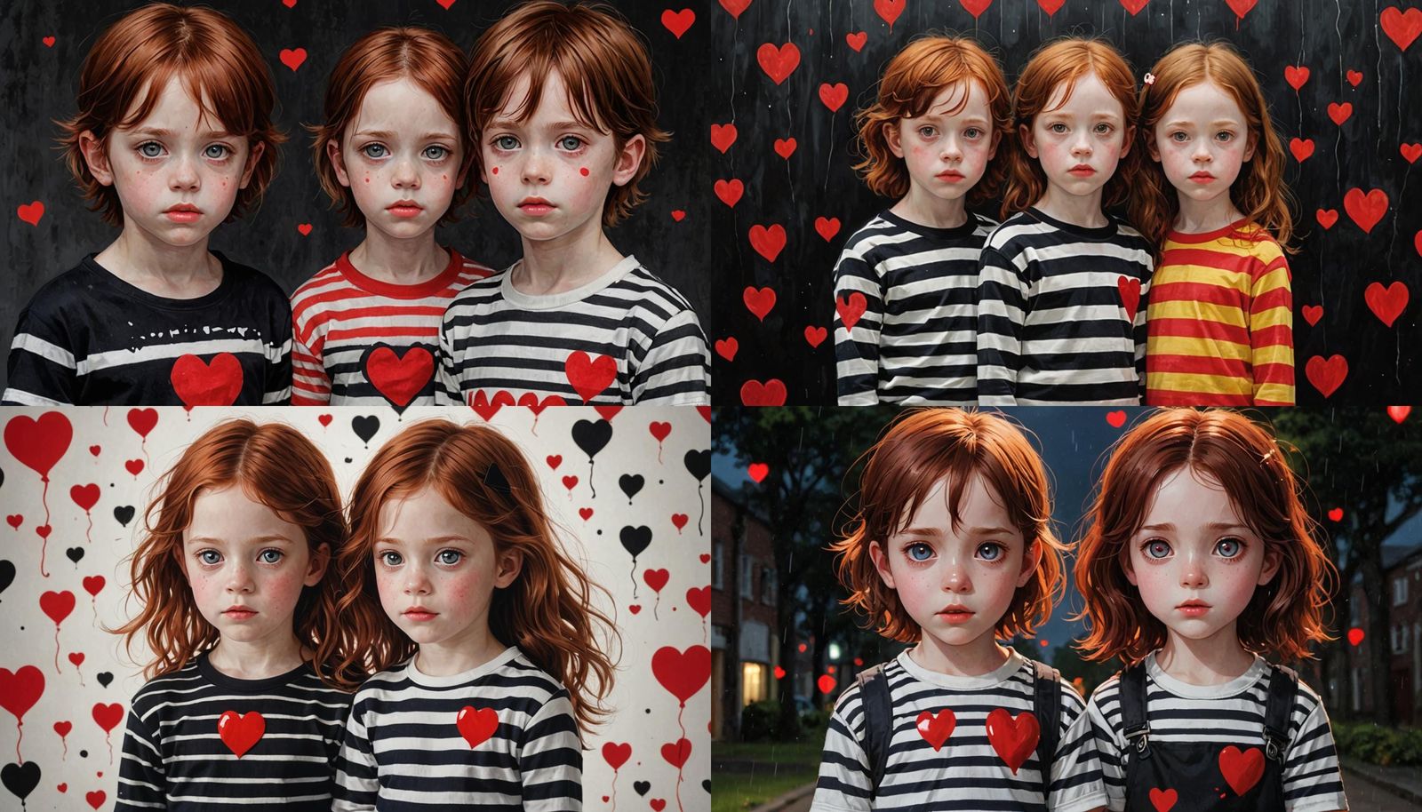 Auburn-Haired Children in Surreal Dark Fantasy Style
