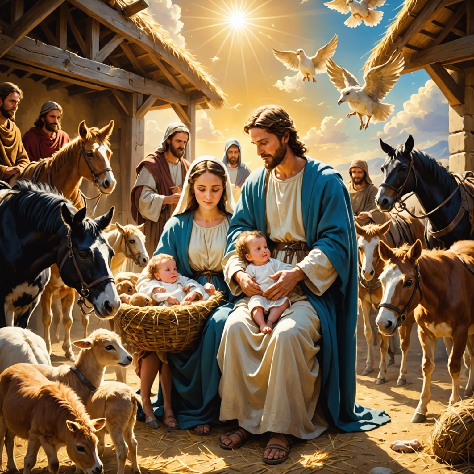 Baby Jesus in the Stable with Mary and Joseph