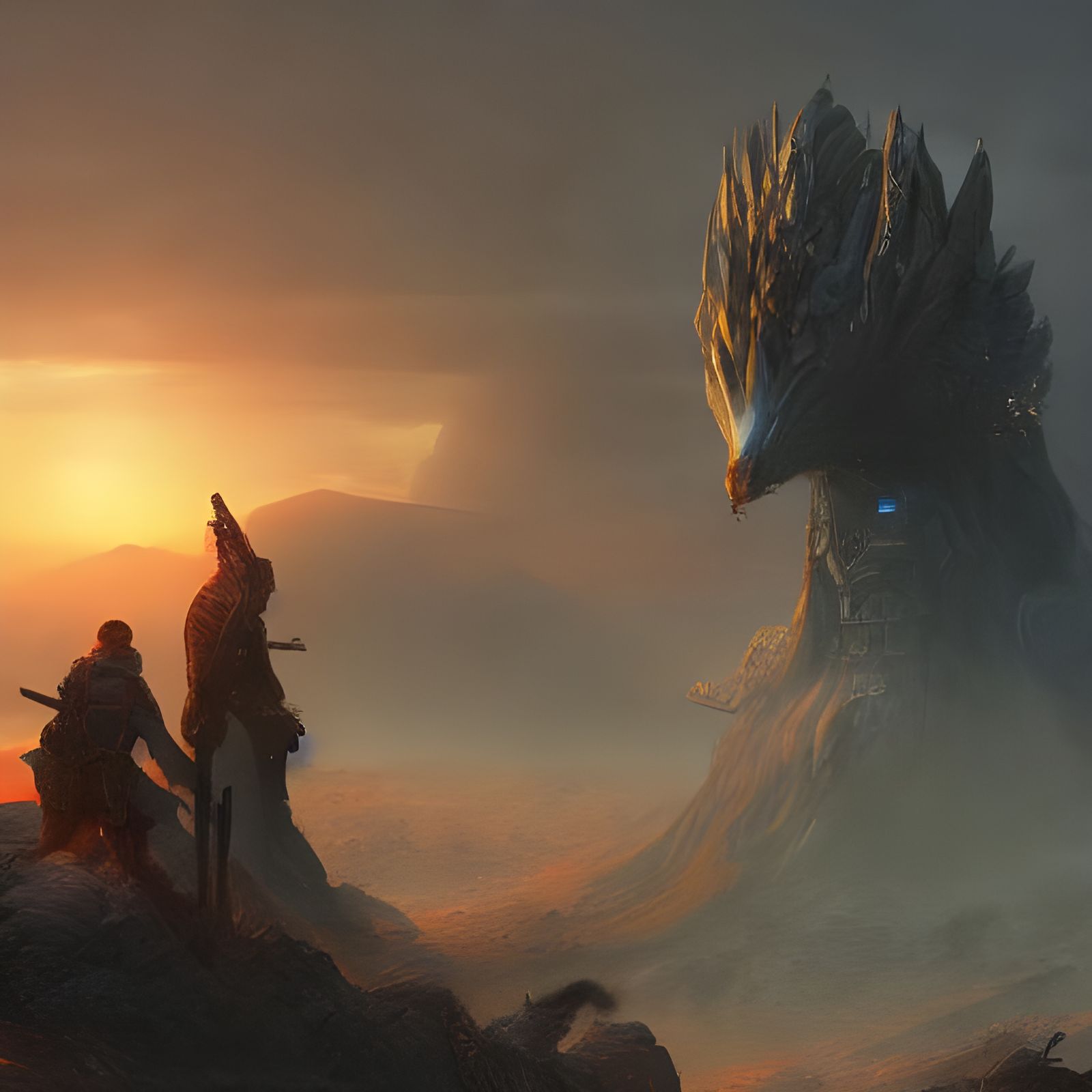 Sunset Vigil of a Battle-Worn Warrior