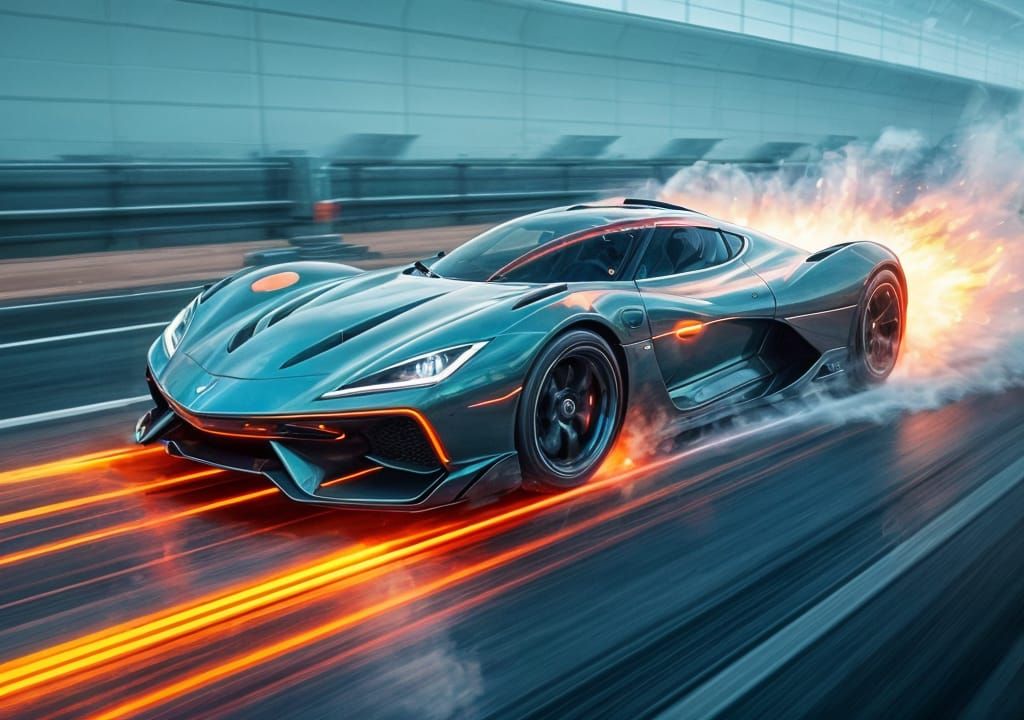 Futuristic Supersonic Sports Car in Motion