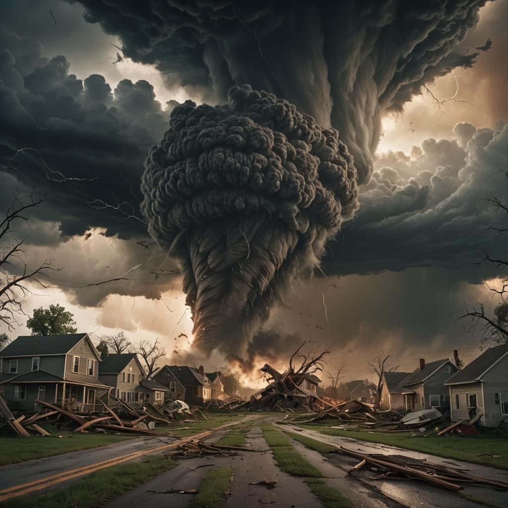 Devastating Tornado Strikes Rural Town: Digital Art