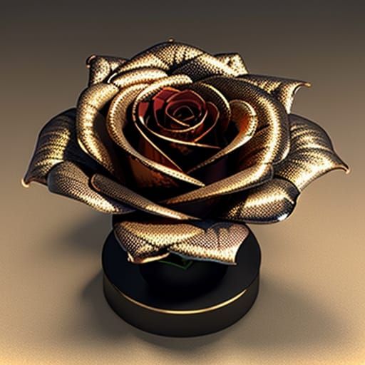 Hyperrealistic Red Rose with Gold Filigree