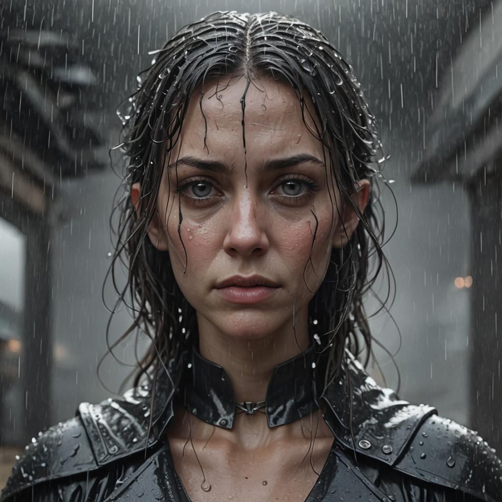 Gothic Portrait in Rain, 3D Rendered Art