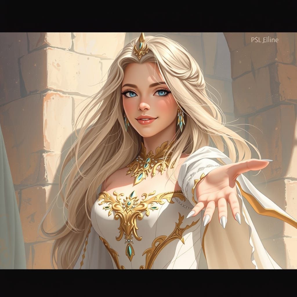 Elegant Fantasy Princess in a Lush Enchanted Realm