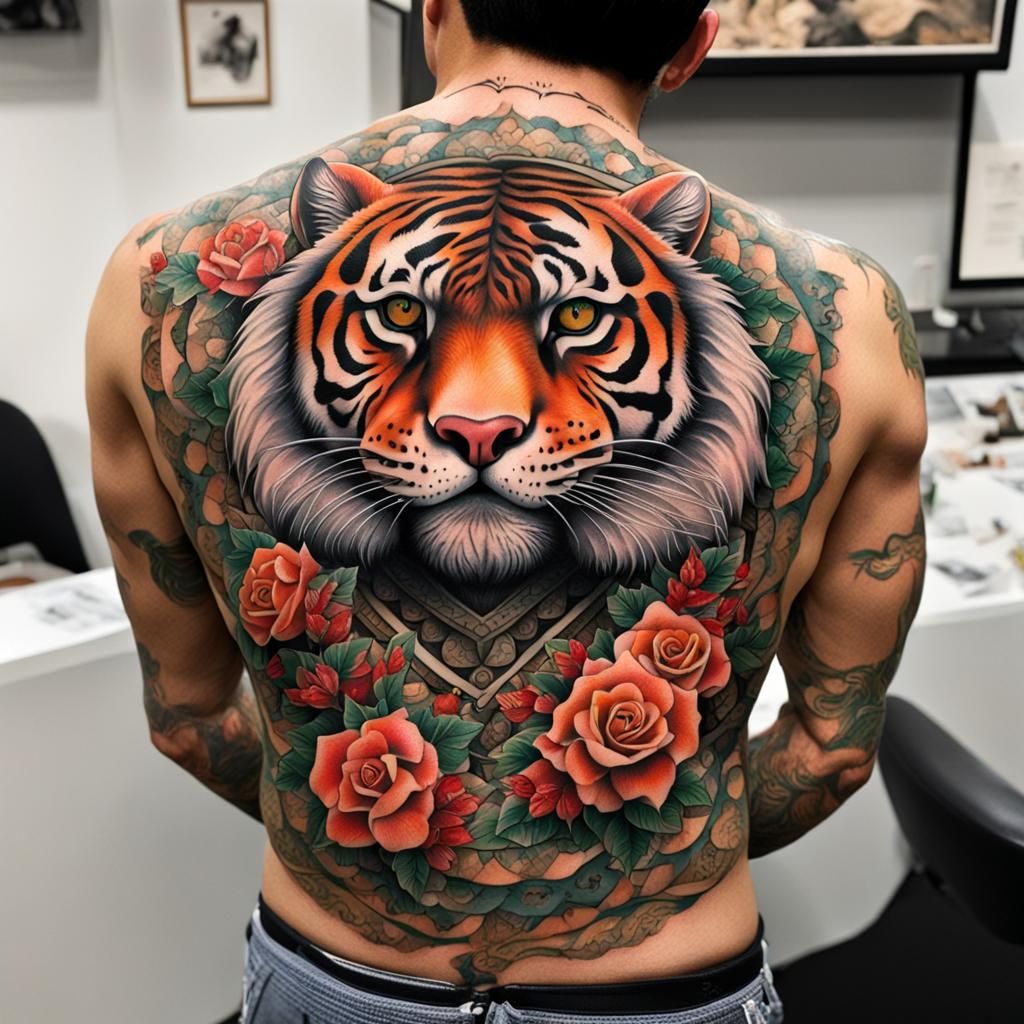 Persian Tiger Tattoo Design on Back