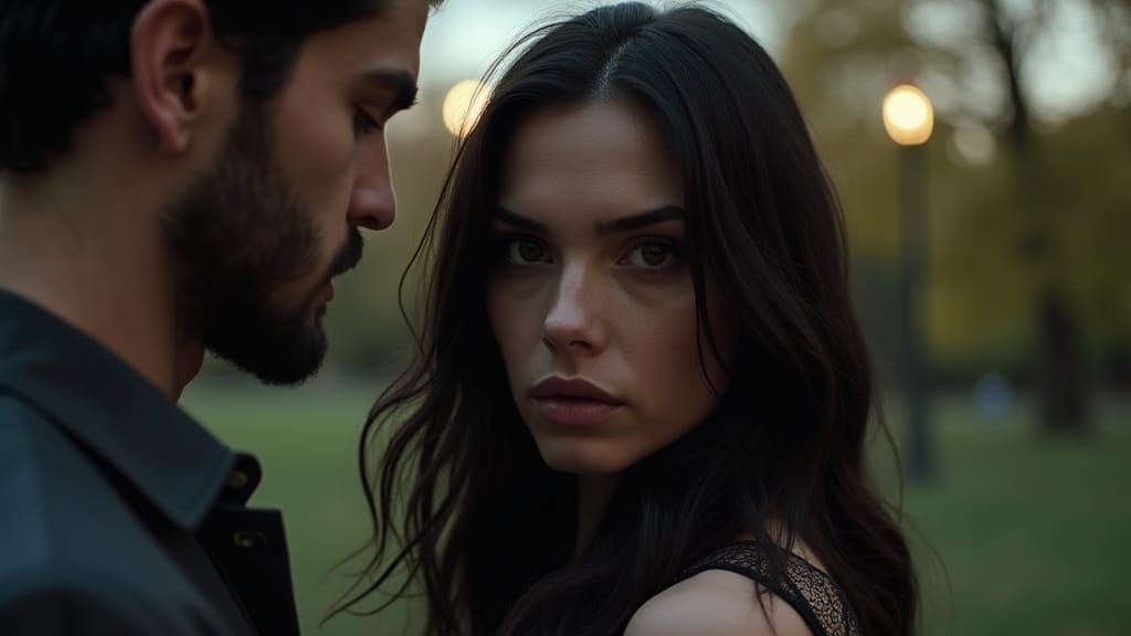 Seductive Lilith Captivates in City Park Dusk