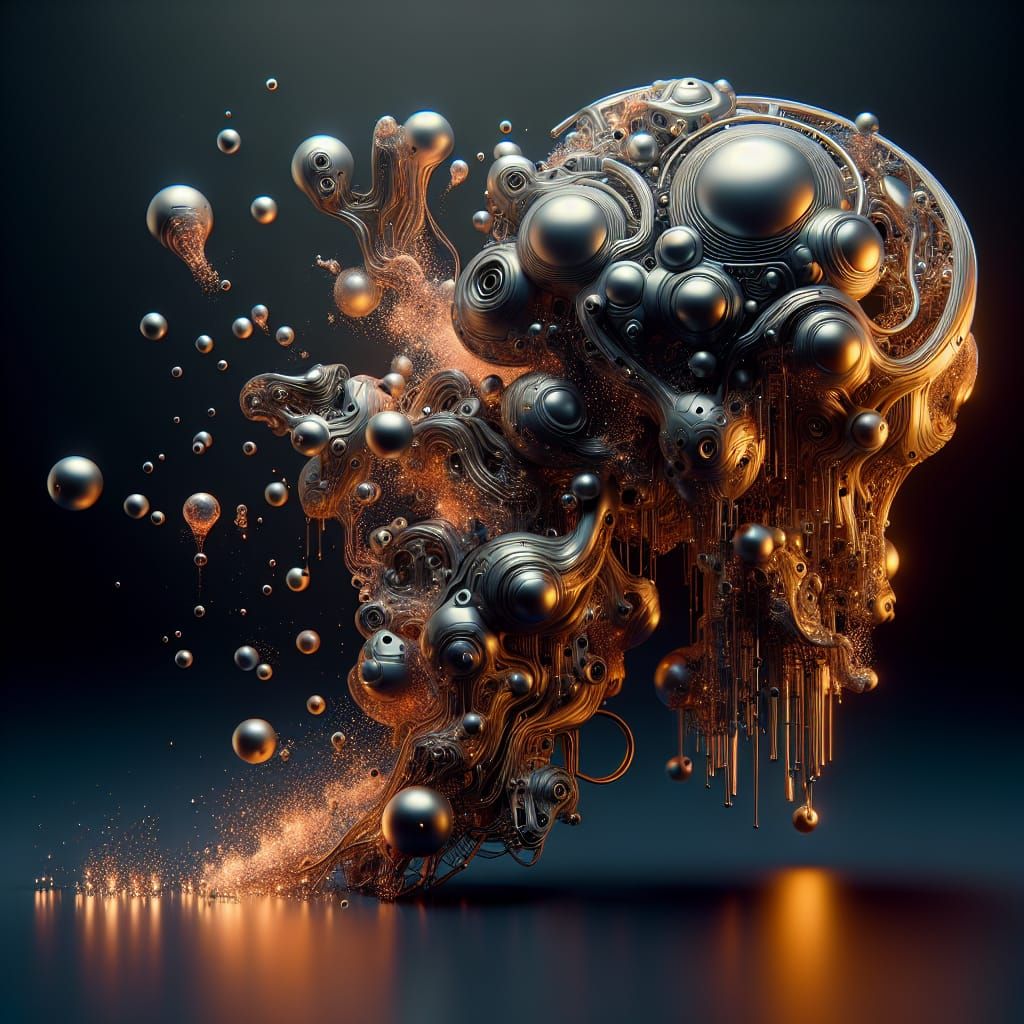 Abstract AI Sculpture with Molten Glass and Sparks