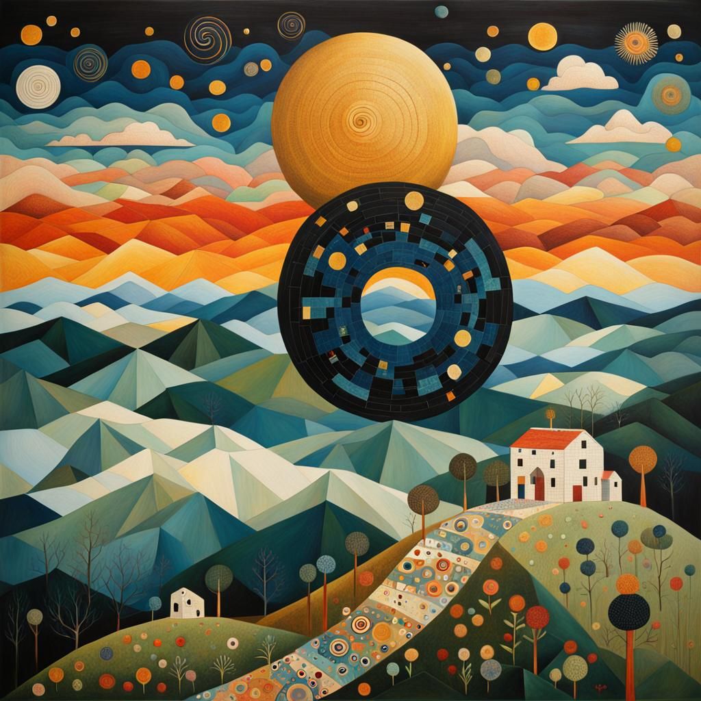 Folk Art with Isometric Abstract and Filigree Details