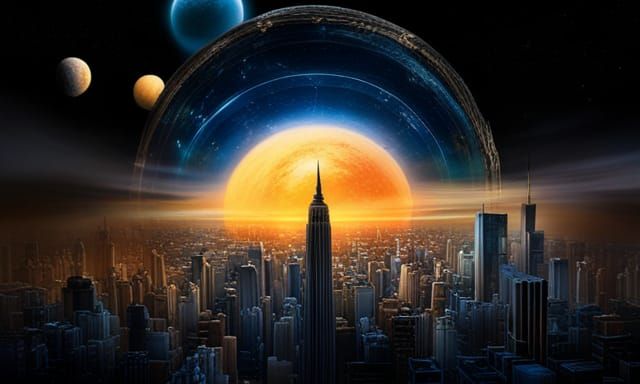 Futuristic Space Station City in Deep Space