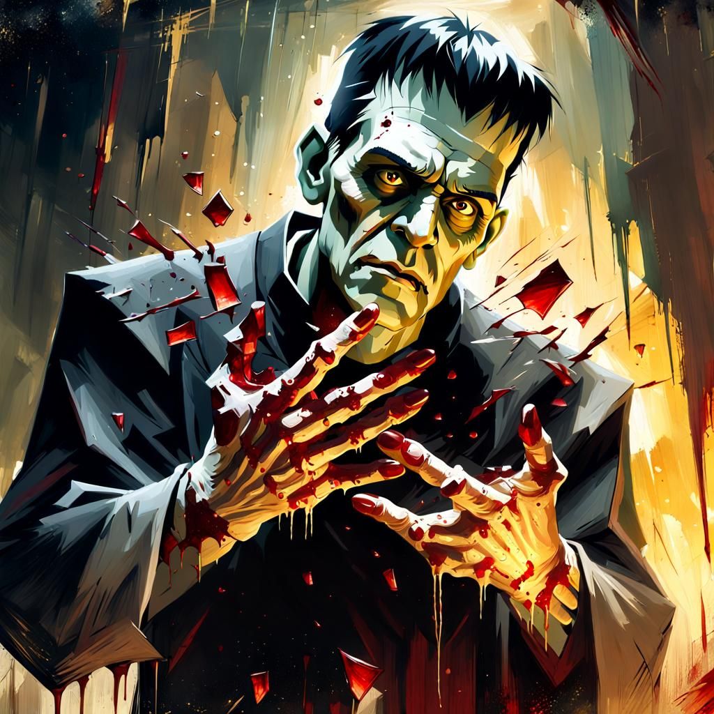 Frankenstein's Monster: Gothic Horror Oil Painting