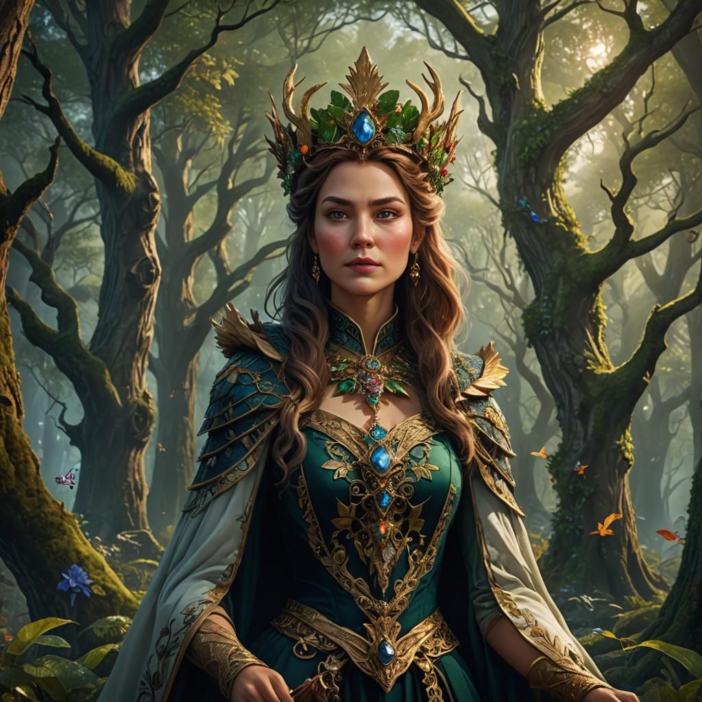 Enchanted Forest Queen Portrait in Detailed Matte Painting