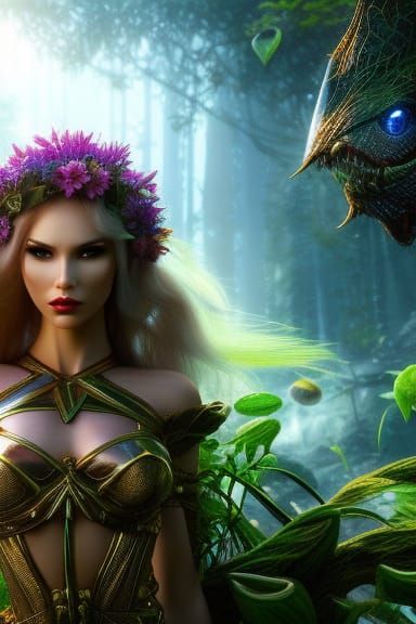 Luminous Elf Maiden Amidst Futuristic Garden