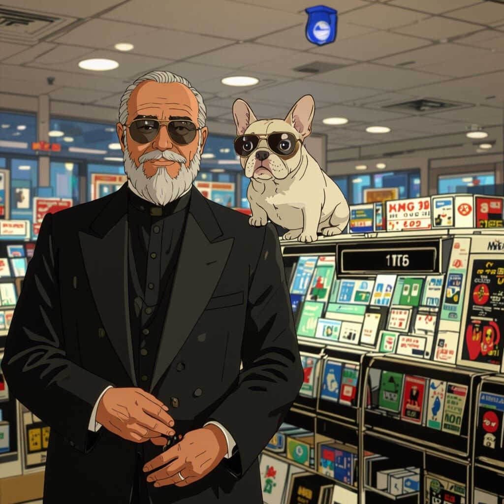 Don Corleone with Bulldog in Studio Ghibli Style