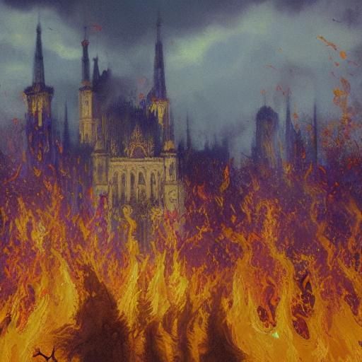 Fiery Flower Statue in Burning City