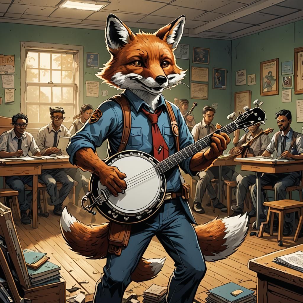 Fox Plays Banjo: Comic Book Art
