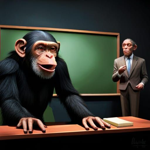Bonobo Professor Teaching Psychology: Hyperrealistic Concept...