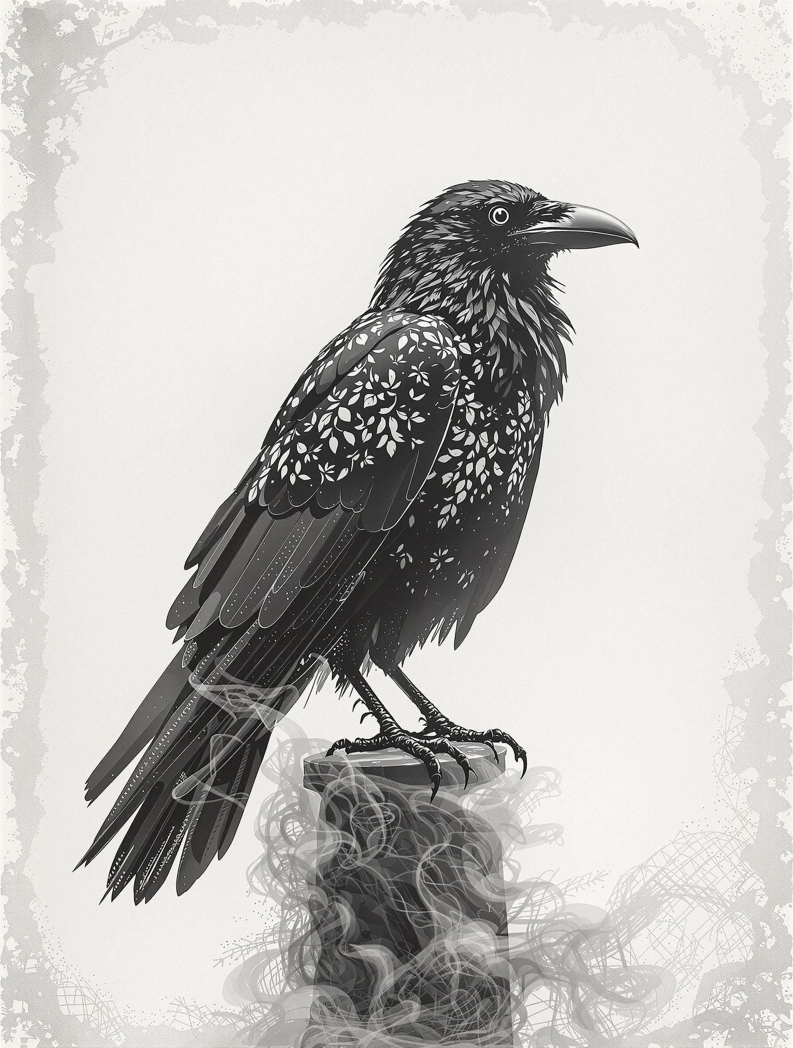 Mysterious Raven in Ethereal Landscape