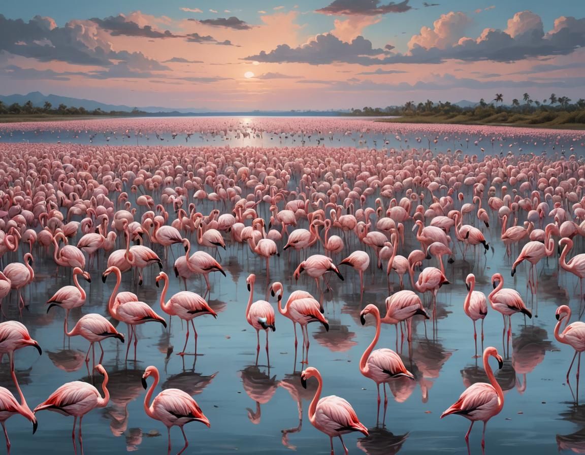 Flamboyance of Flamingos in Maximalist Digital Painting
