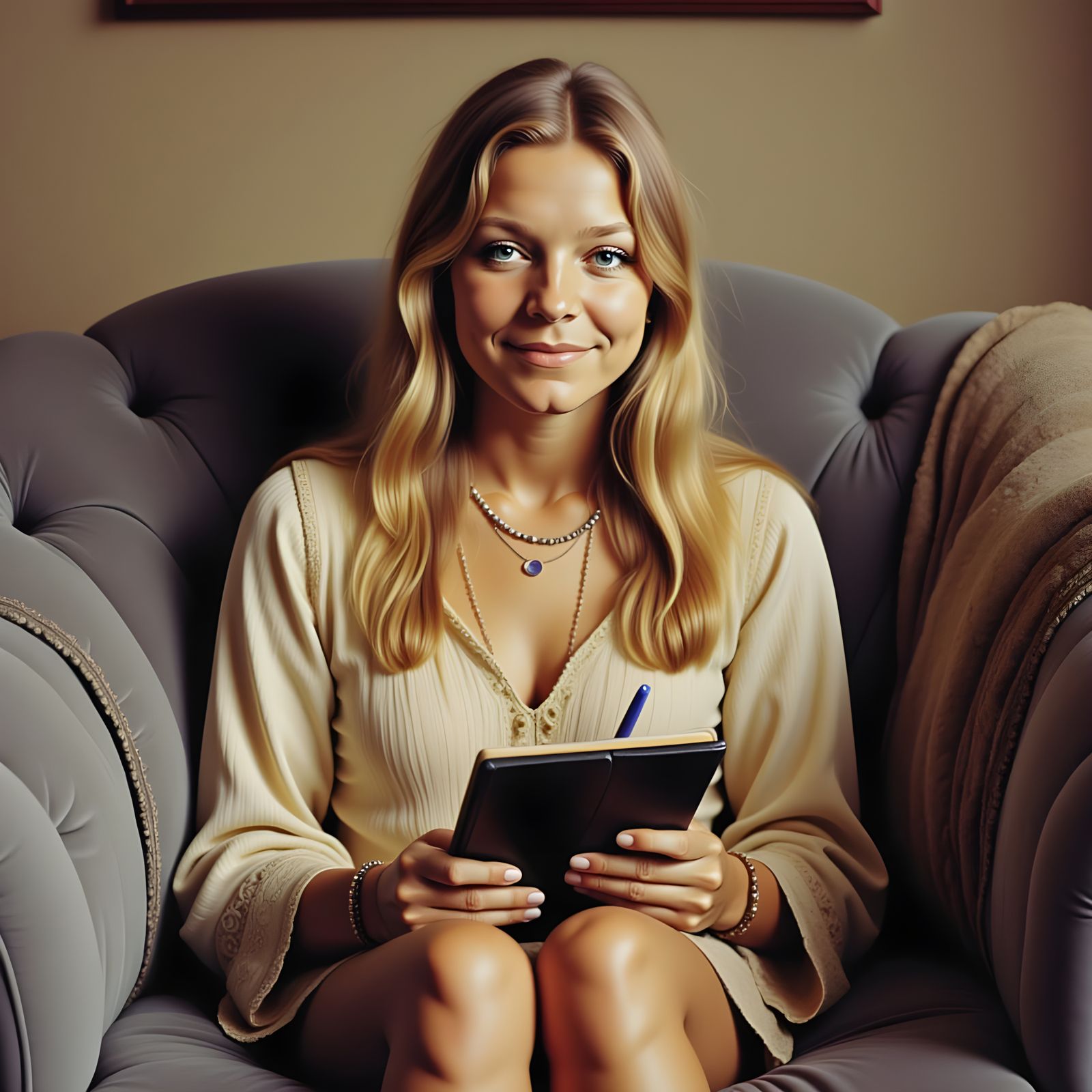 Relaxed 1970s-Inspired Portrait of a Young Woman