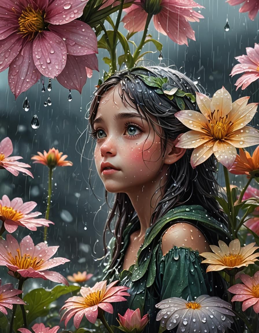 Luminous Fairy Hiding Under Giant Flower