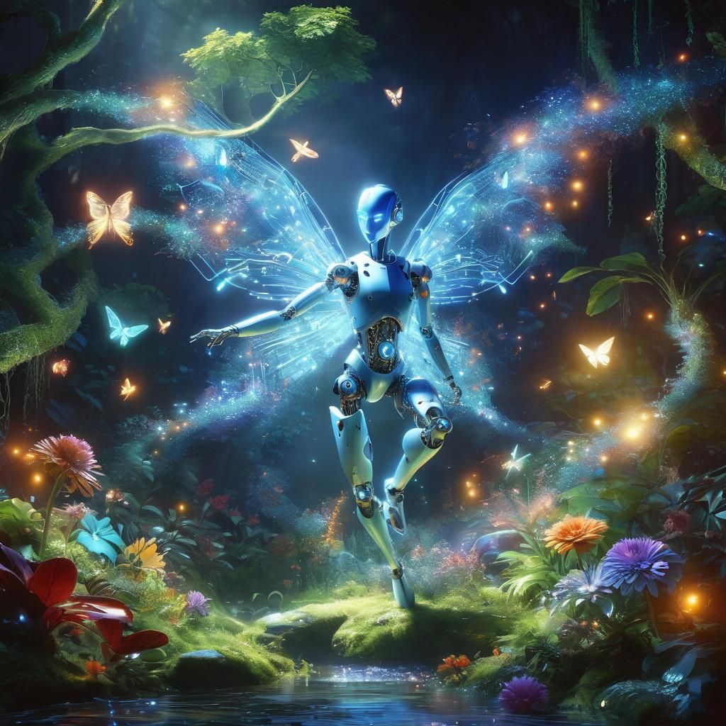 Creating concept art of an AI robot with glowing blue circui...