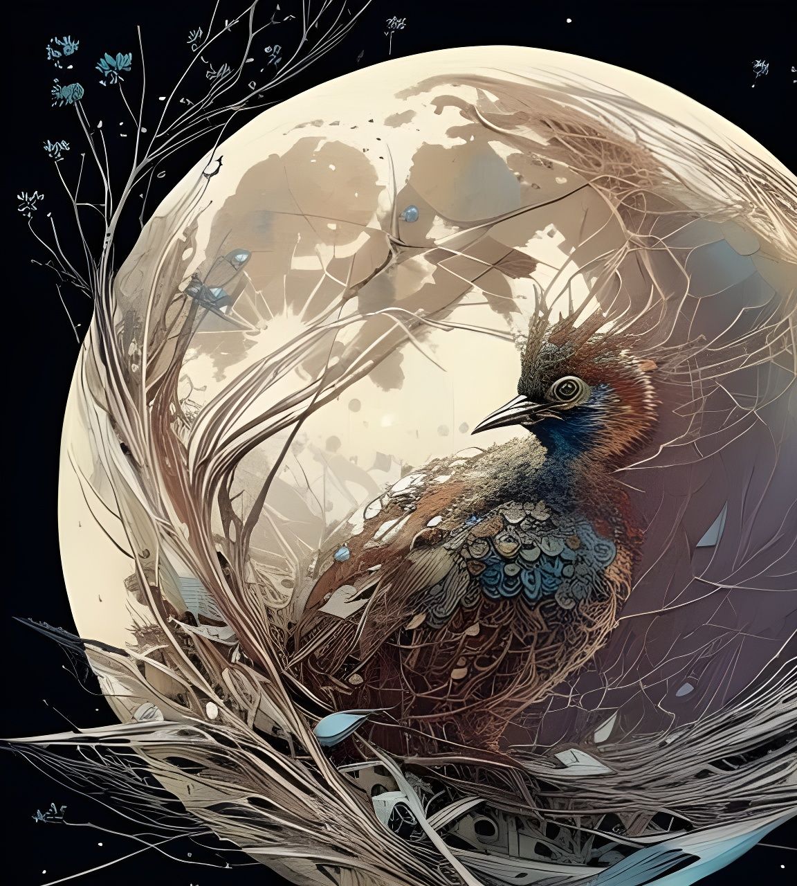 Bird Chick Hatching from the Moon: Digital Art