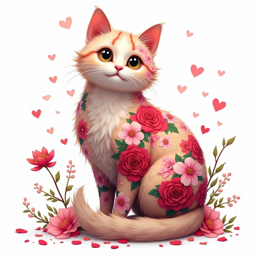 Regal Cat in Vibrant Floral Patterns