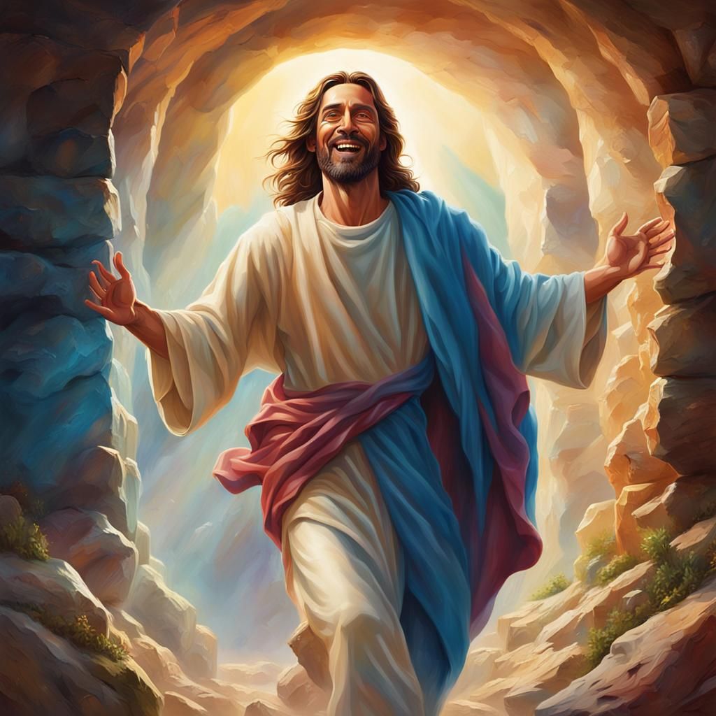 Jesus's Smiling Resurrection: Hyperrealistic Concept Art