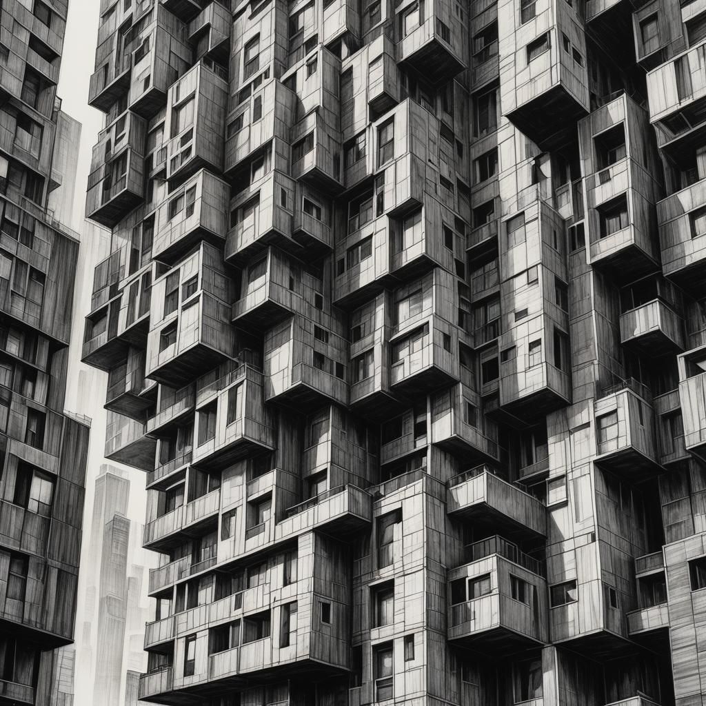 Monochromatic Ultra-Modern Cube Building in Charcoal
